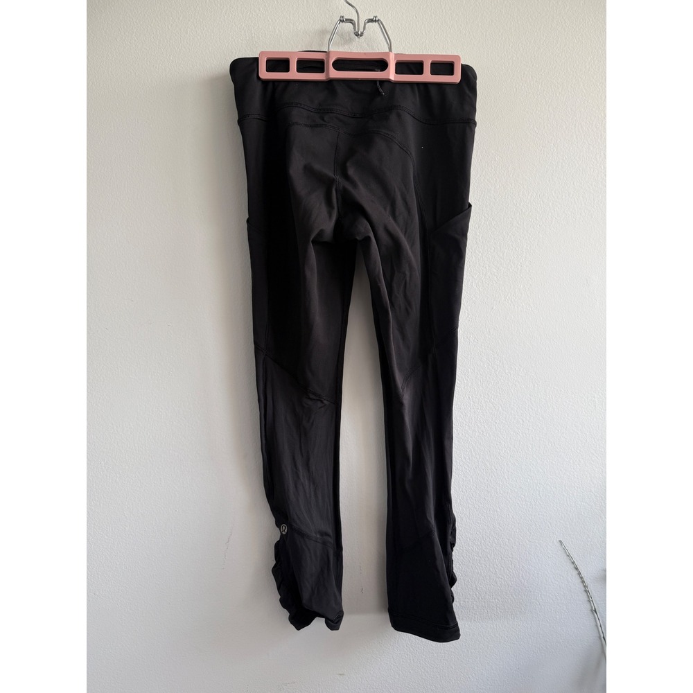 Lululemon Run‎ Inspire Crop II Black Leggings Ruched Pockets Size 6 W5638S